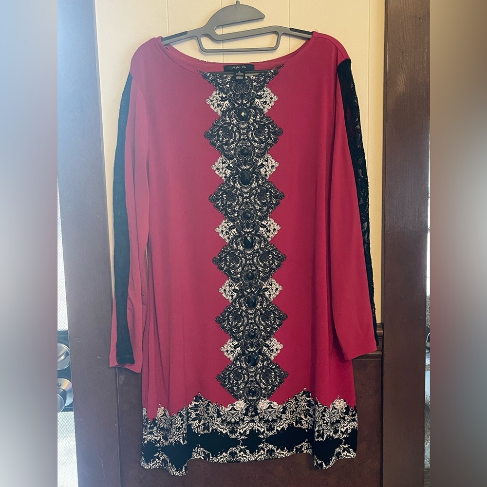 Style & Co. Red and Black Lace Dress